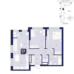 2-комнатная 58,1 м²