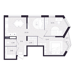 2-комнатная 57,3 м&sup2;