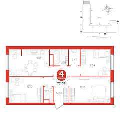 3-комнатная 72,09 м²