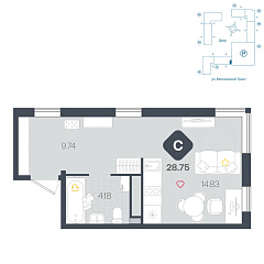 Студия 28,75 м&sup2;