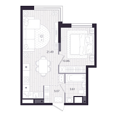 1-комнатная 39,03 м&sup2;