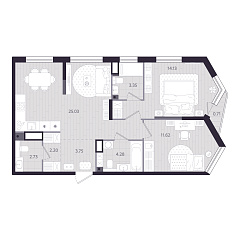 2-комнатная 67,3 м&sup2;