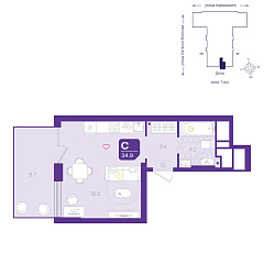 Студия 34,9 м²