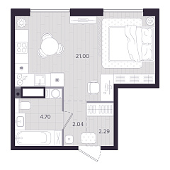 Студия 30,03 м&sup2;