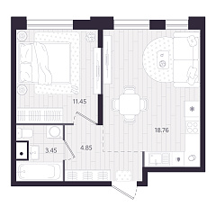 1-комнатная 38,51 м&sup2;