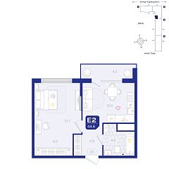 1-комнатная 44,6 м²