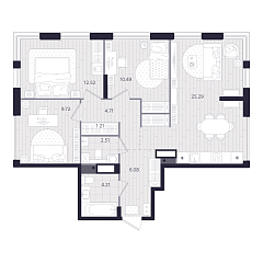 3-комнатная 76,74 м&sup2;