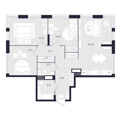 Планировка: 4-комнатная евро 76.7 м² в ЖК Форсо, Зарека