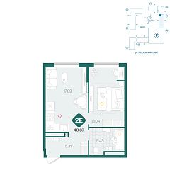 1-комнатная 40,87 м&sup2;