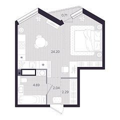 Студия 33,43 м&sup2;