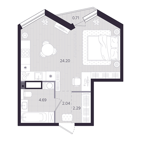 Планировка: Студия 33.4 м² в ЖК Форсо, Зарека