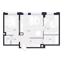 2-комнатная 57,06 м&sup2;