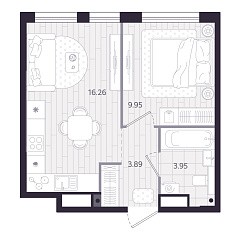 1-комнатная 34,05 м&sup2;