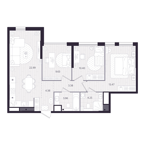 Планировка: 4-комнатная евро 74.5 м² в ЖК Форсо, Зарека