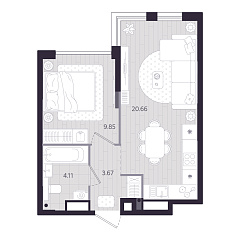 1-комнатная 38,29 м&sup2;