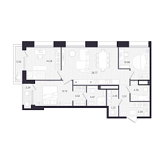 3-комнатная 91,27 м&sup2;