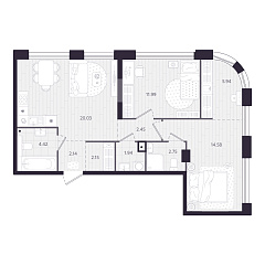 2-комнатная 68,39 м&sup2;