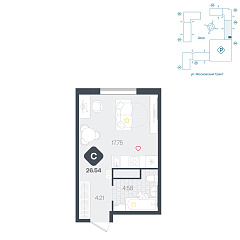 Студия 26,54 м&sup2;