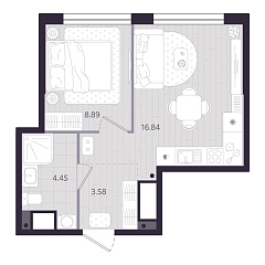 1-комнатная 33,76 м&sup2;
