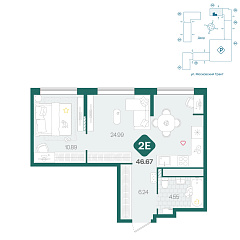 1-комнатная 46,67 м²