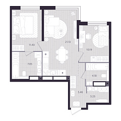 2-комнатная 62,64 м&sup2;
