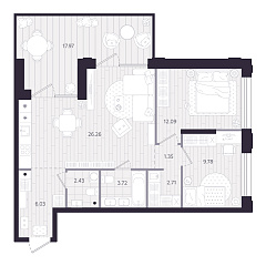 2-комнатная 69,76 м&sup2;