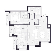 3-комнатная 94,47 м&sup2;