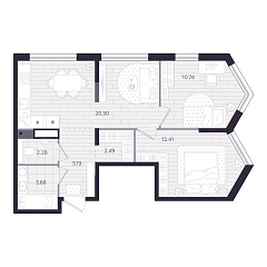 2-комнатная 57,09 м&sup2;