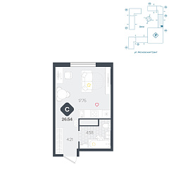 Студия 26,54 м&sup2;