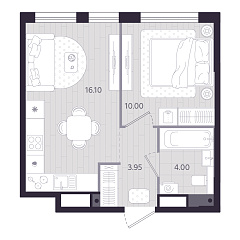 1-комнатная 34,05 м&sup2;