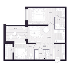 2-комнатная 78,87 м&sup2;
