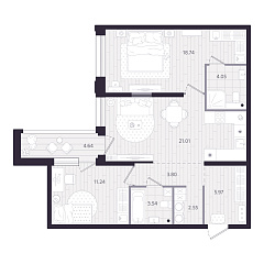 2-комнатная 73,22 м&sup2;