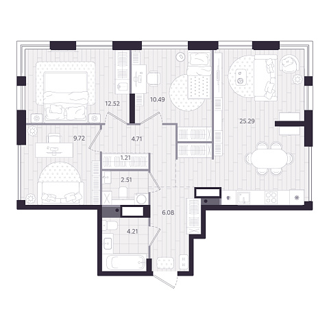 Планировка: 4-комнатная евро 76.7 м² в ЖК Форсо, Зарека