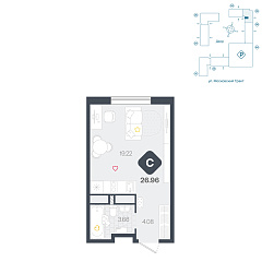 Студия 26,96 м&sup2;