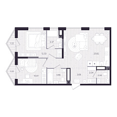 2-комнатная 64,5 м&sup2;