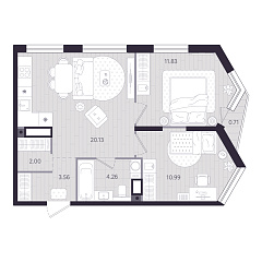 2-комнатная 52,98 м&sup2;