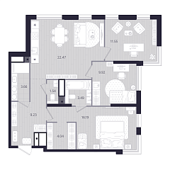 3-комнатная 82,09 м&sup2;
