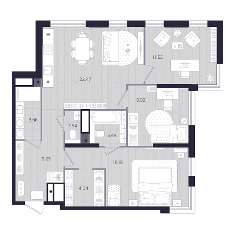 Планировка: 4-комнатная евро 82.1 м² в ЖК Форсо, Зарека