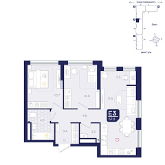 2-комнатная 57 м²