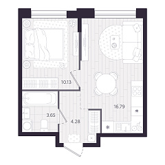 1-комнатная 34,85 м&sup2;