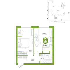 1-комнатная 38,11 м²
