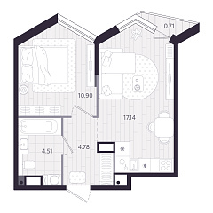 1-комнатная 37,54 м&sup2;
