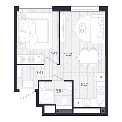1-комнатная 34,67 м&sup2;
