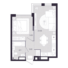 1-комнатная 38,29 м&sup2;