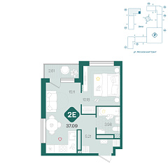 1-комнатная 37,09 м²