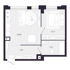 1-комнатная 41,77 м&sup2;