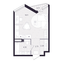 Студия 28,68 м&sup2;