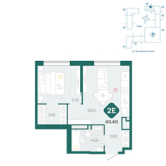 1-комнатная 40,4 м²