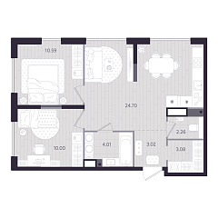 2-комнатная 57,66 м&sup2;
