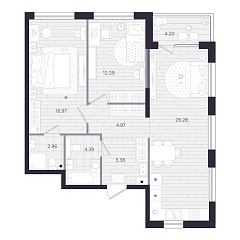 2-комнатная 75,34 м&sup2;